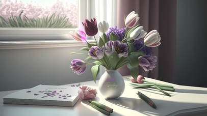 花瓶唯美郁金香