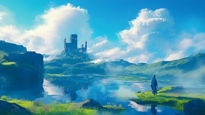 眺望远处湖边遗迹