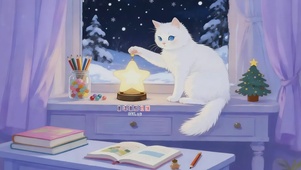 雪窗星灯猫