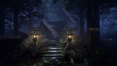 4k 治愈雨夜森林神庙