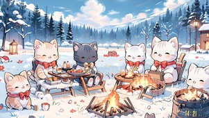 雪中篝火猫咪