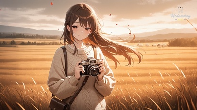 唯美秋日黄昏拍照少女