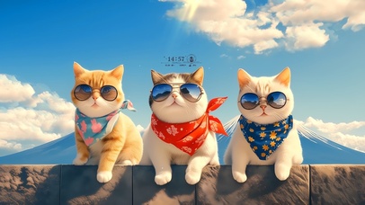 可爱三只墨镜猫咪