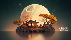 治愈4K月下秋叶寺院