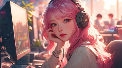 可爱电竞粉发少女