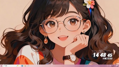 长发戴眼镜女孩桌面主题