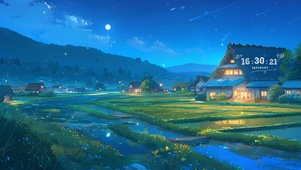 夜晚田园小屋