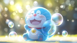 泡泡包围的蓝胖子