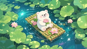 荷塘竹筏小熊