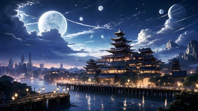 4K唯美古风阁楼明月