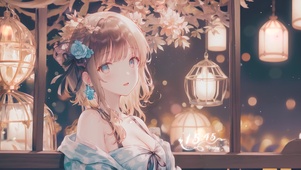 窗外灯花少女
