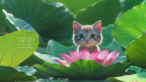 荷花荷叶猫咪