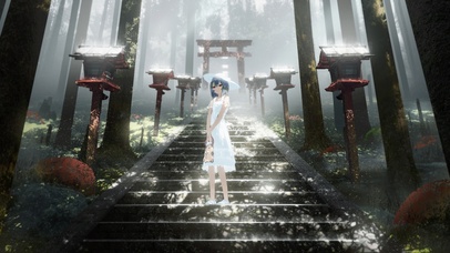 穿白色裙子女孩夏天的森林风景