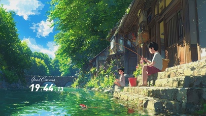 蓝天白云树木河流