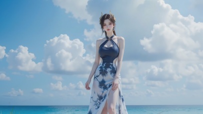 小清新海边清纯美女