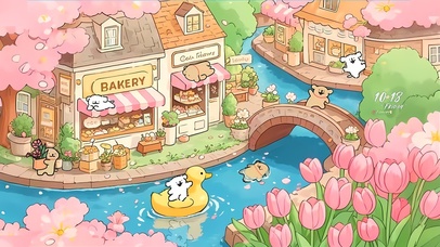 线条狗鲜花小镇