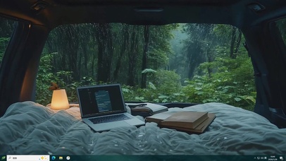 窗外雨天树木主题