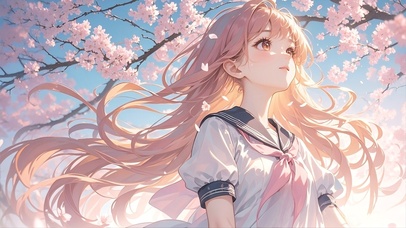 唯美光影-樱花树下的少女