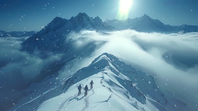 雪山山巅的滑雪者