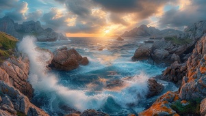 波涛汹涌的礁石海岸