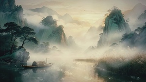 飞鸟渡霞