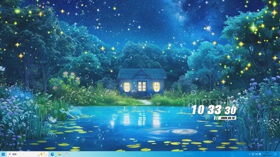 夜色护眼绿景河流桌面主题