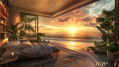 唯美 夕阳 海边房间