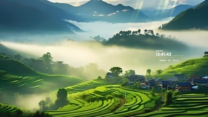 云雾缭绕乡村