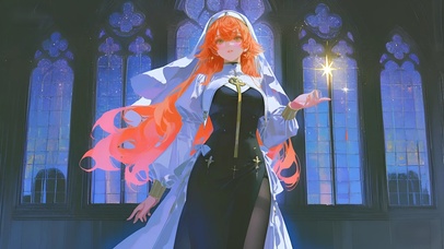 十四行诗-教堂黑丝修女制服美女