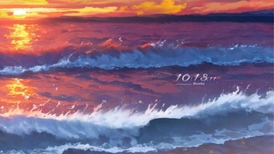 唯美落日晚霞海浪 时钟