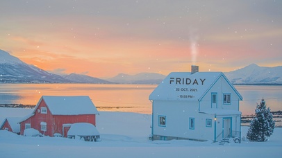 唯美治愈夕阳雪景（带真实时间）