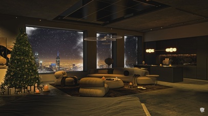 唯美治愈雪夜城市房间