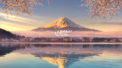 4K唯美夕阳富士山樱花湖