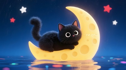 月亮小船上猫咪