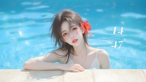 泳池可爱女孩