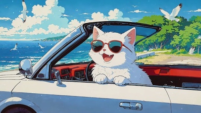 海边兜风的小白