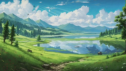 动漫场景绿色AI壁纸