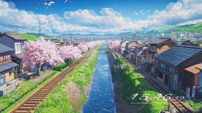 蓝天白云树木樱花