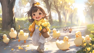 赶鸭可爱女孩