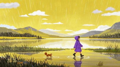 花漾壁纸 雨中漫步的紫雨衣