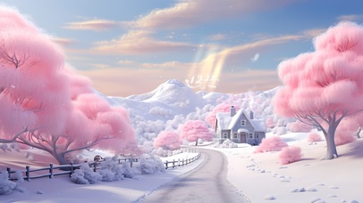 唯美粉色雪景