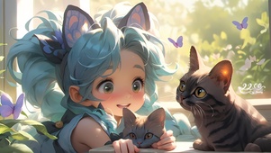 可爱少女与猫