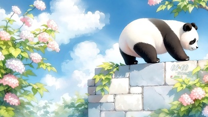 墙头的熊猫