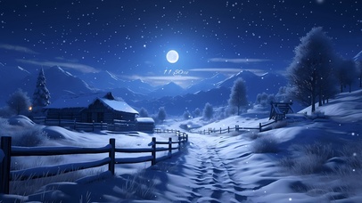 4K唯美雪夜乡村小路