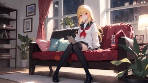 沙发治愈金发女生
