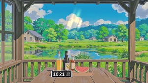 清新护眼凉亭下（时钟版）