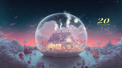 雪地水晶球粉色小屋