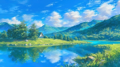 绿色护眼青山河流