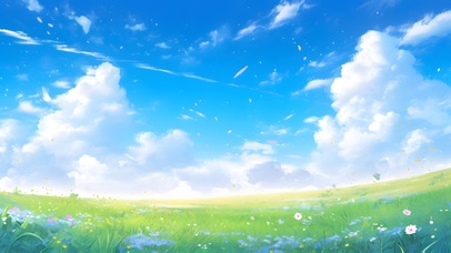 蓝天白云草地简约治愈风景