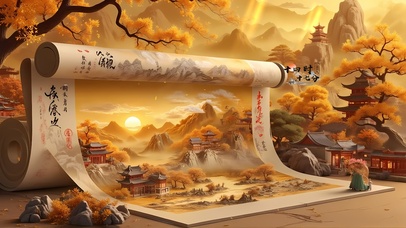 中国风山水画轴